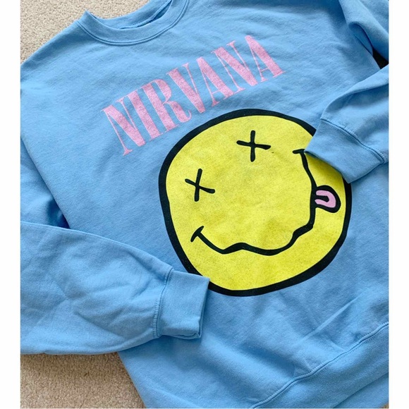 NIRVANA SMILEY FLEECES CREW NECK SWEATER - BABY BLUE SIZE L - Picture 5 of 5